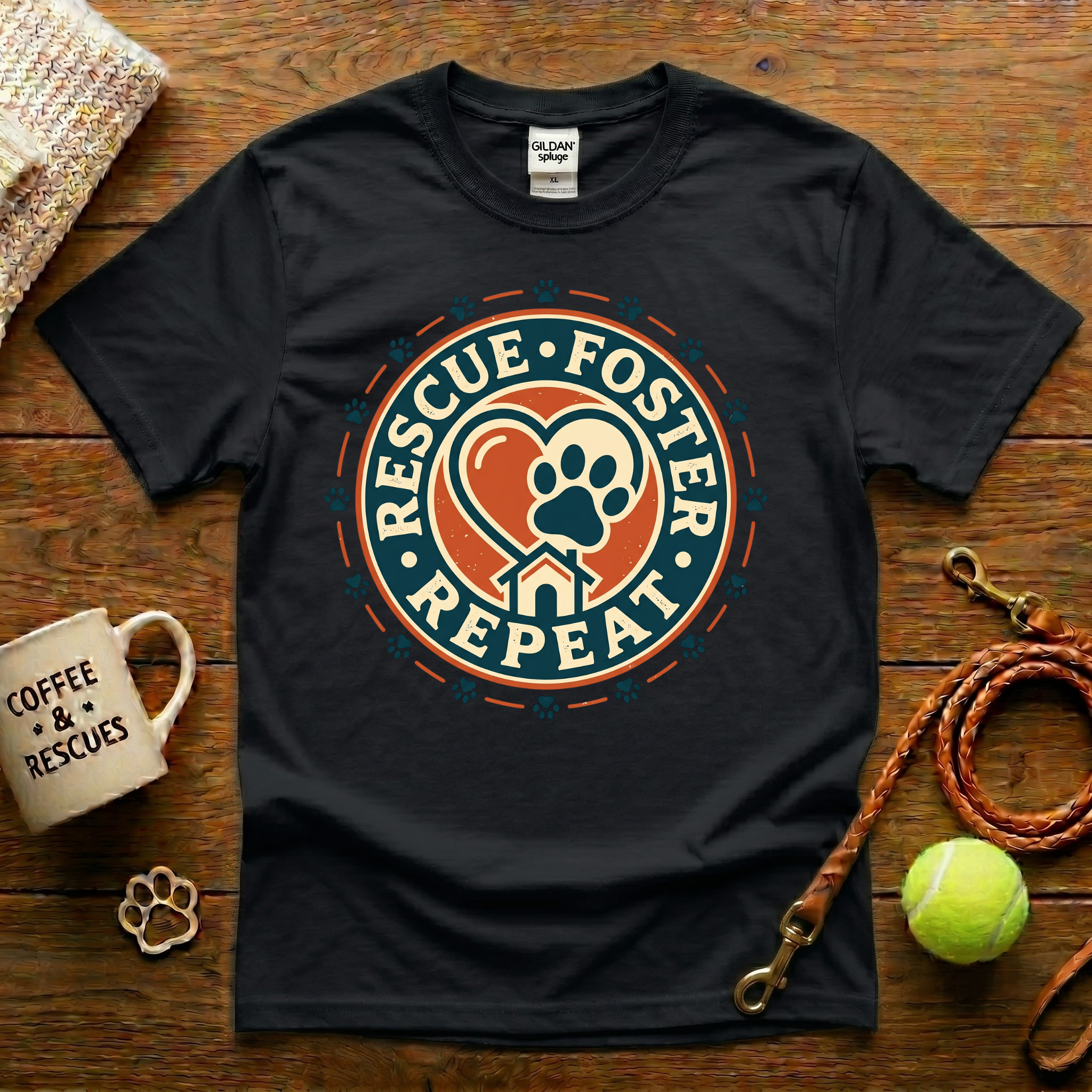 Rescue. Foster. Repeat. Animal Rescue T-Shirt - Vintage Badge