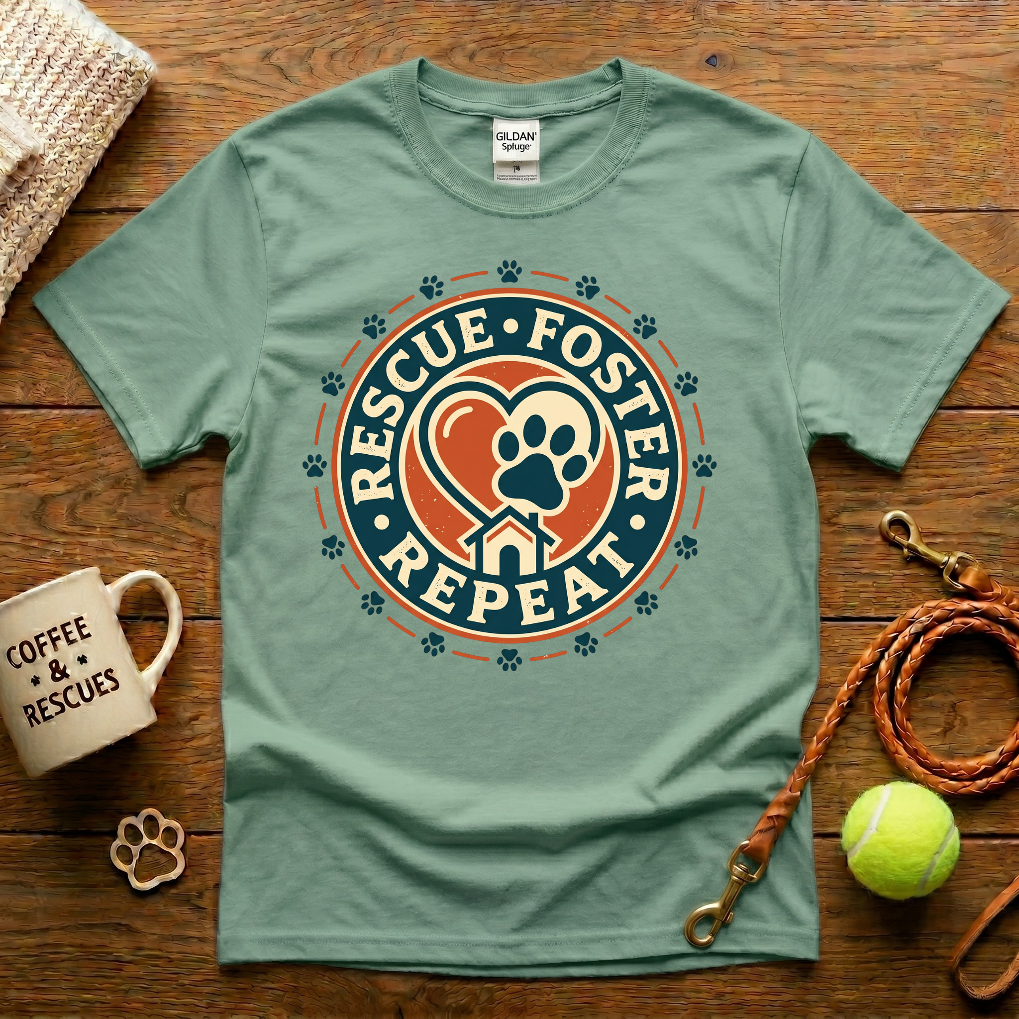 Rescue. Foster. Repeat. Animal Rescue T-Shirt - Vintage Badge