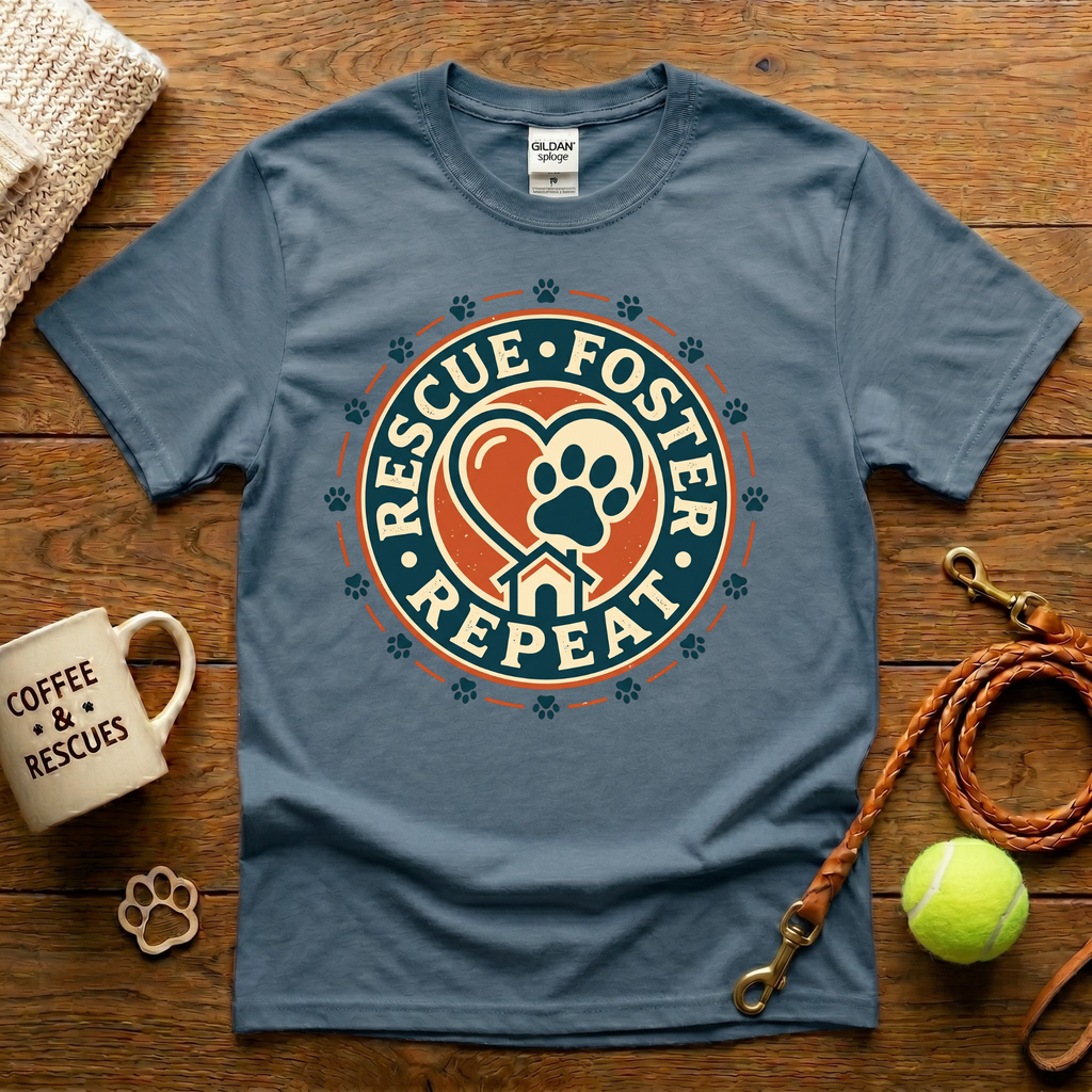 Rescue. Foster. Repeat. Animal Rescue T-Shirt - Vintage Badge