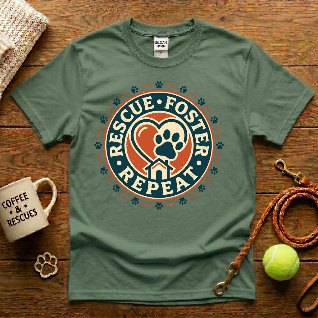 Rescue. Foster. Repeat. Animal Rescue T-Shirt - Vintage Badge