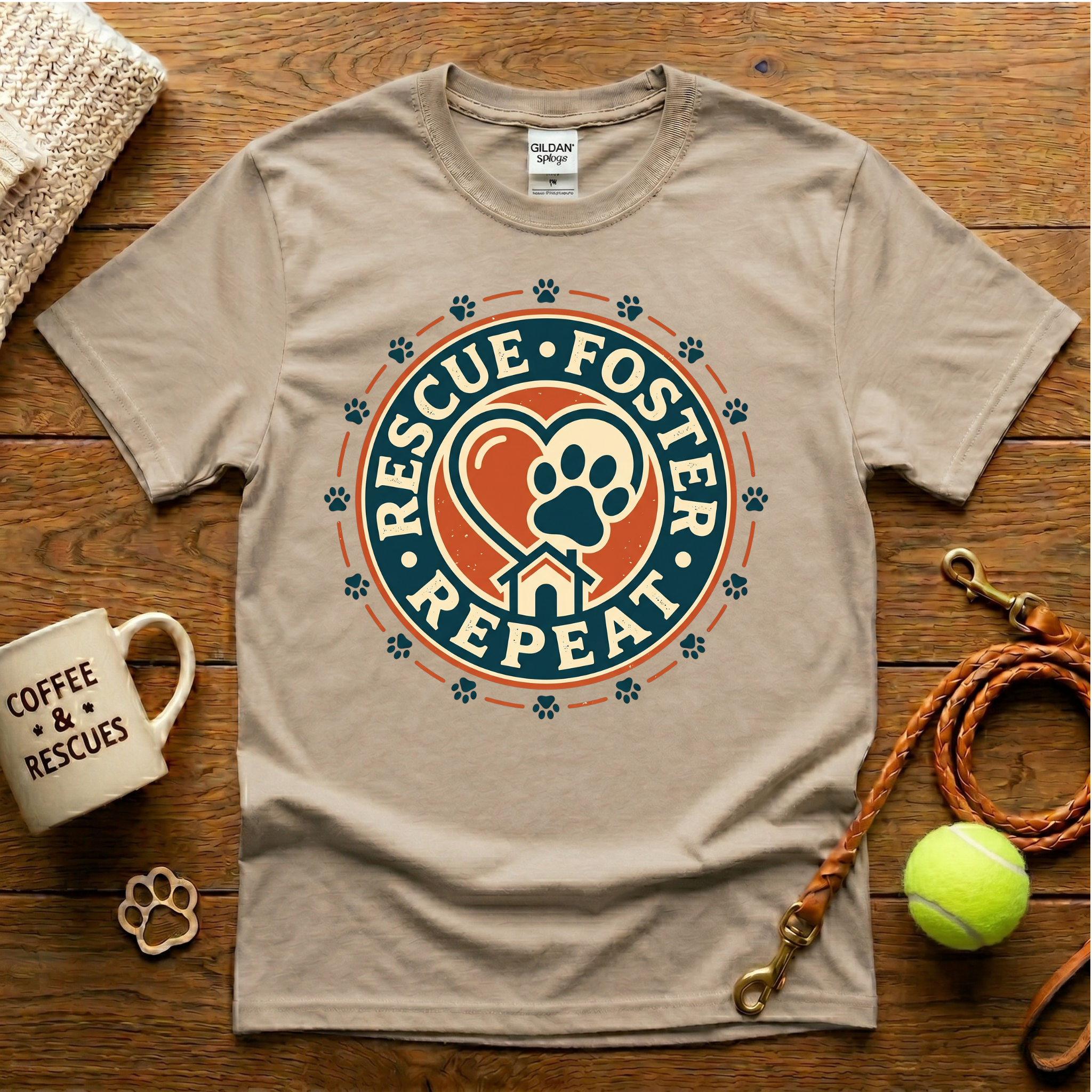 Rescue. Foster. Repeat. Animal Rescue T-Shirt - Vintage Badge