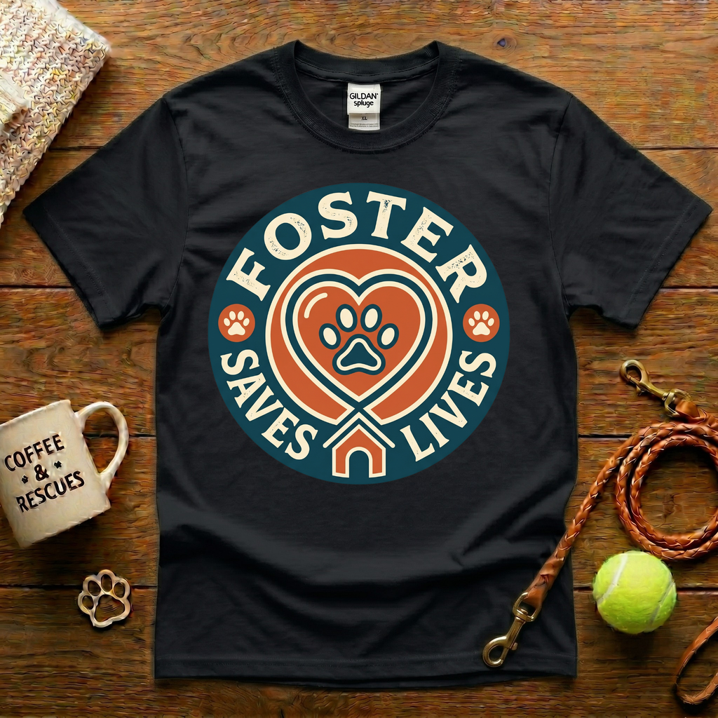 Foster Saves Lives Animal Rescue T-Shirt - Vintage Badge