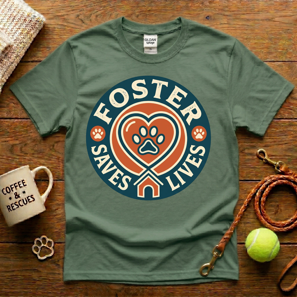Foster Saves Lives Animal Rescue T-Shirt - Vintage Badge