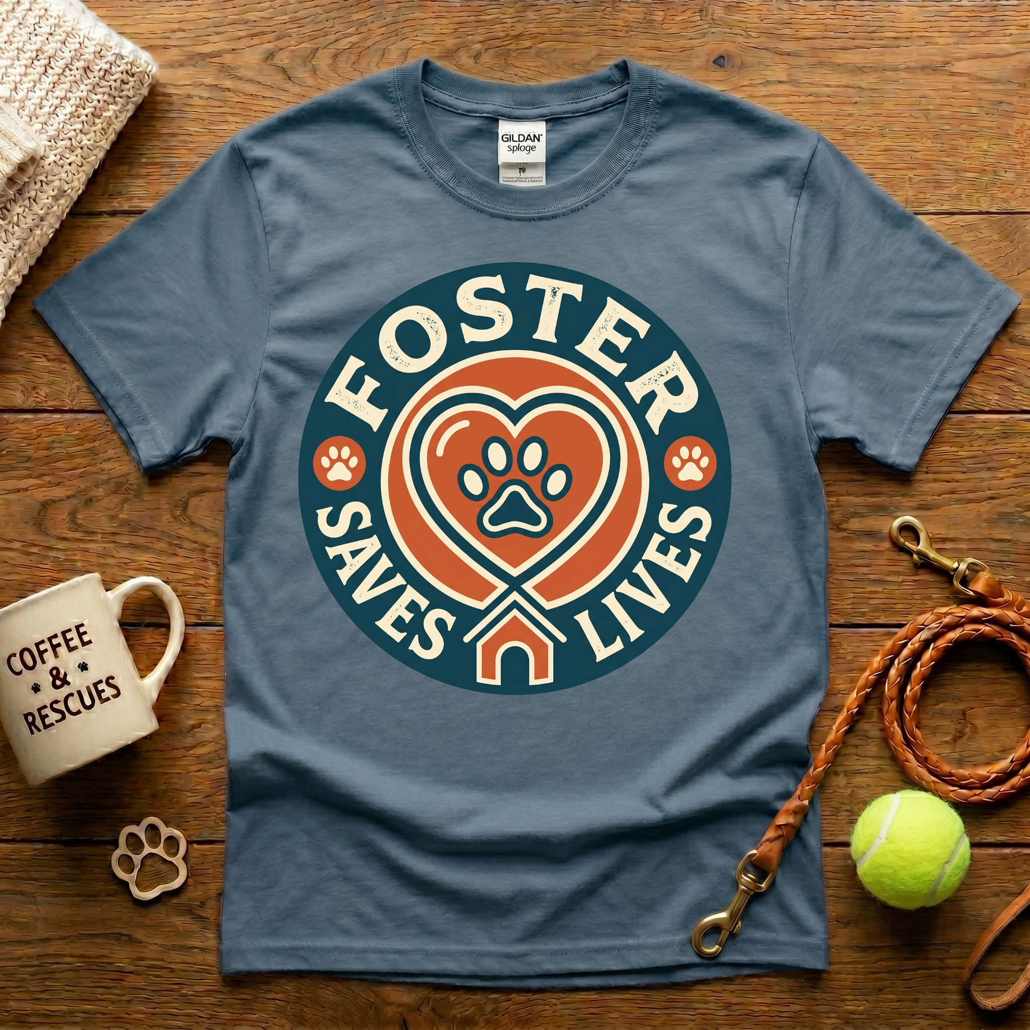 Foster Saves Lives Animal Rescue T-Shirt - Vintage Badge