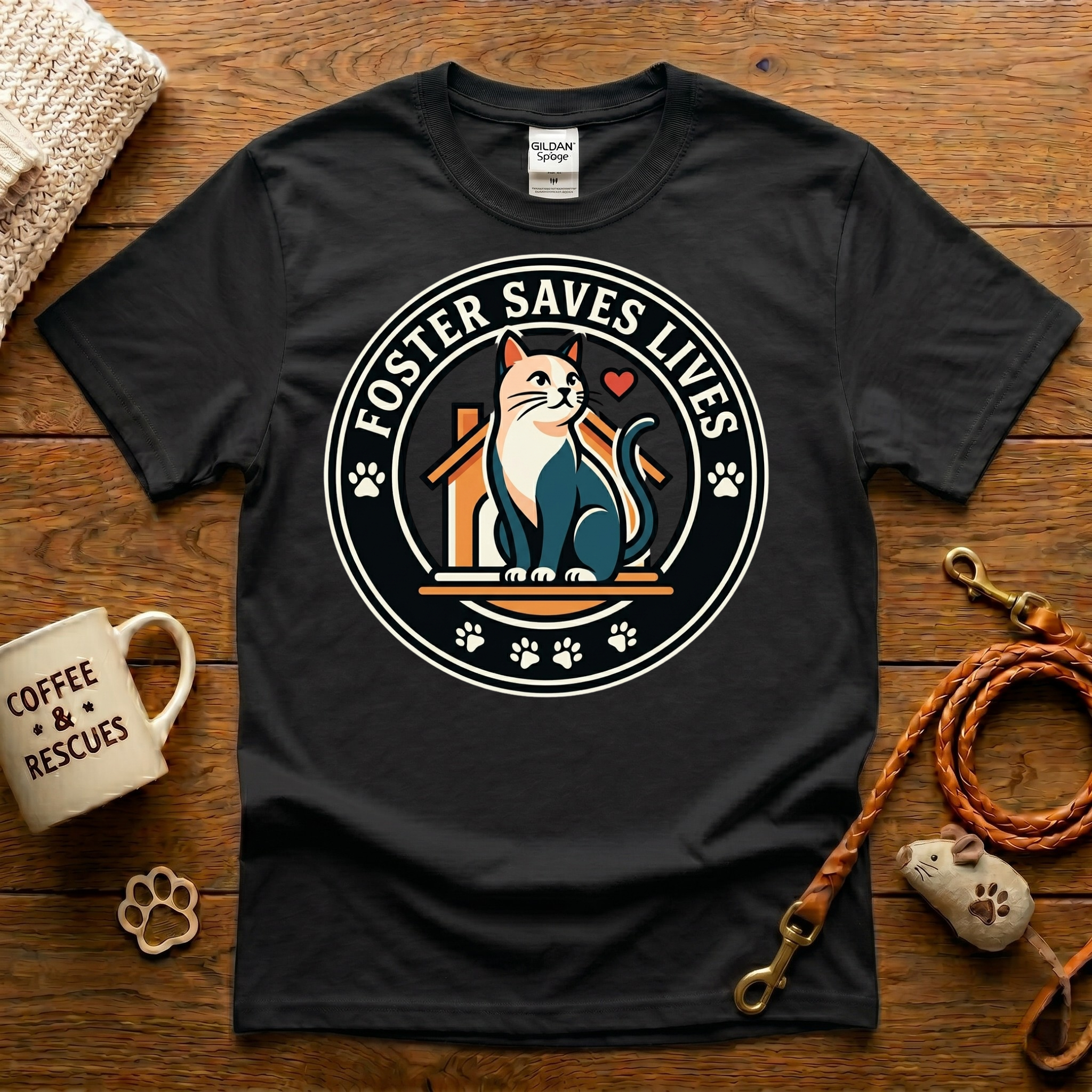 Foster Saves Lives Cat Rescue T-Shirt - Vintage Badge