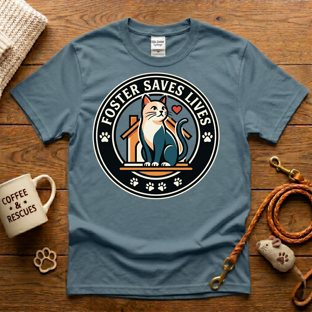 Foster Saves Lives Cat Rescue T-Shirt - Vintage Badge
