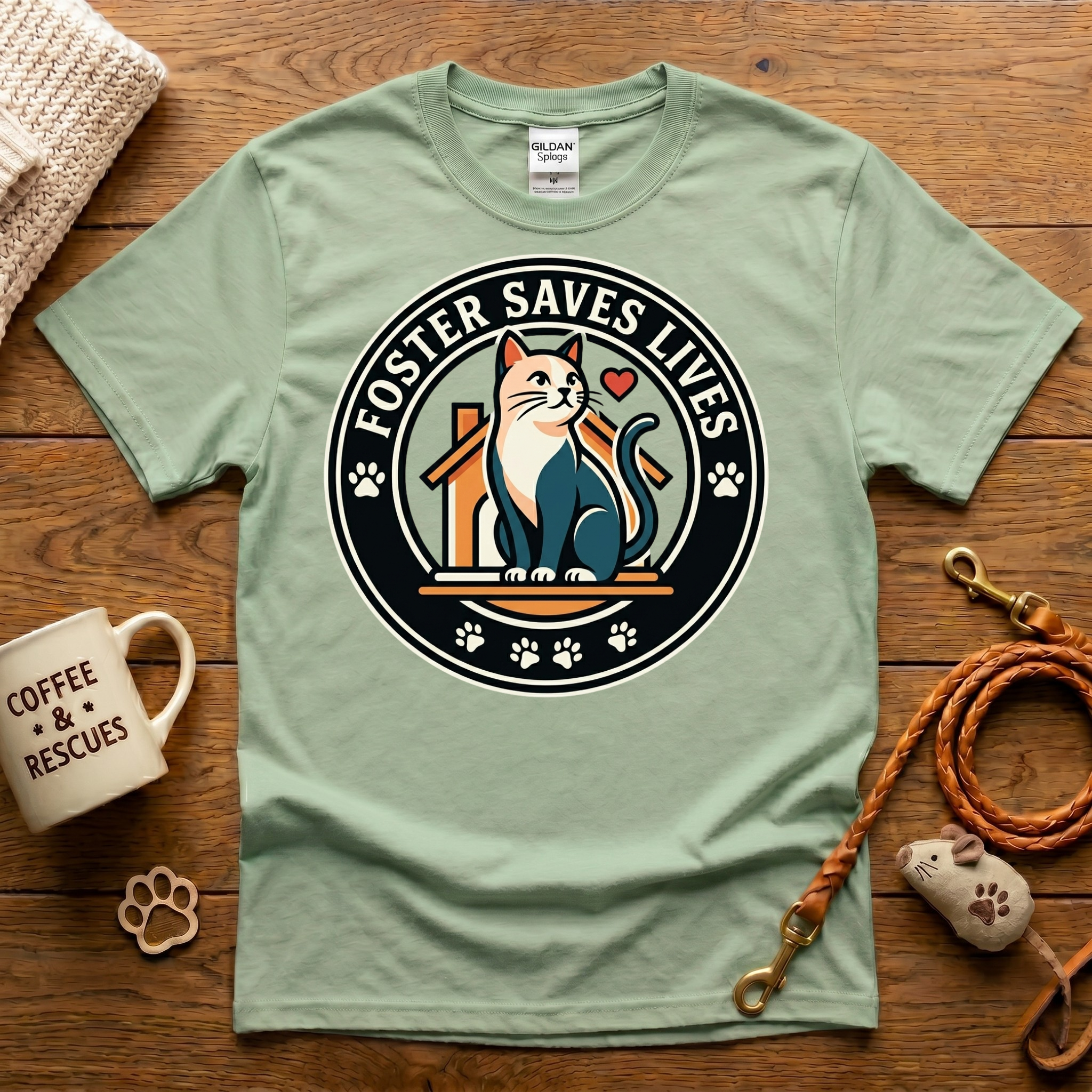 Foster Saves Lives Cat Rescue T-Shirt - Vintage Badge