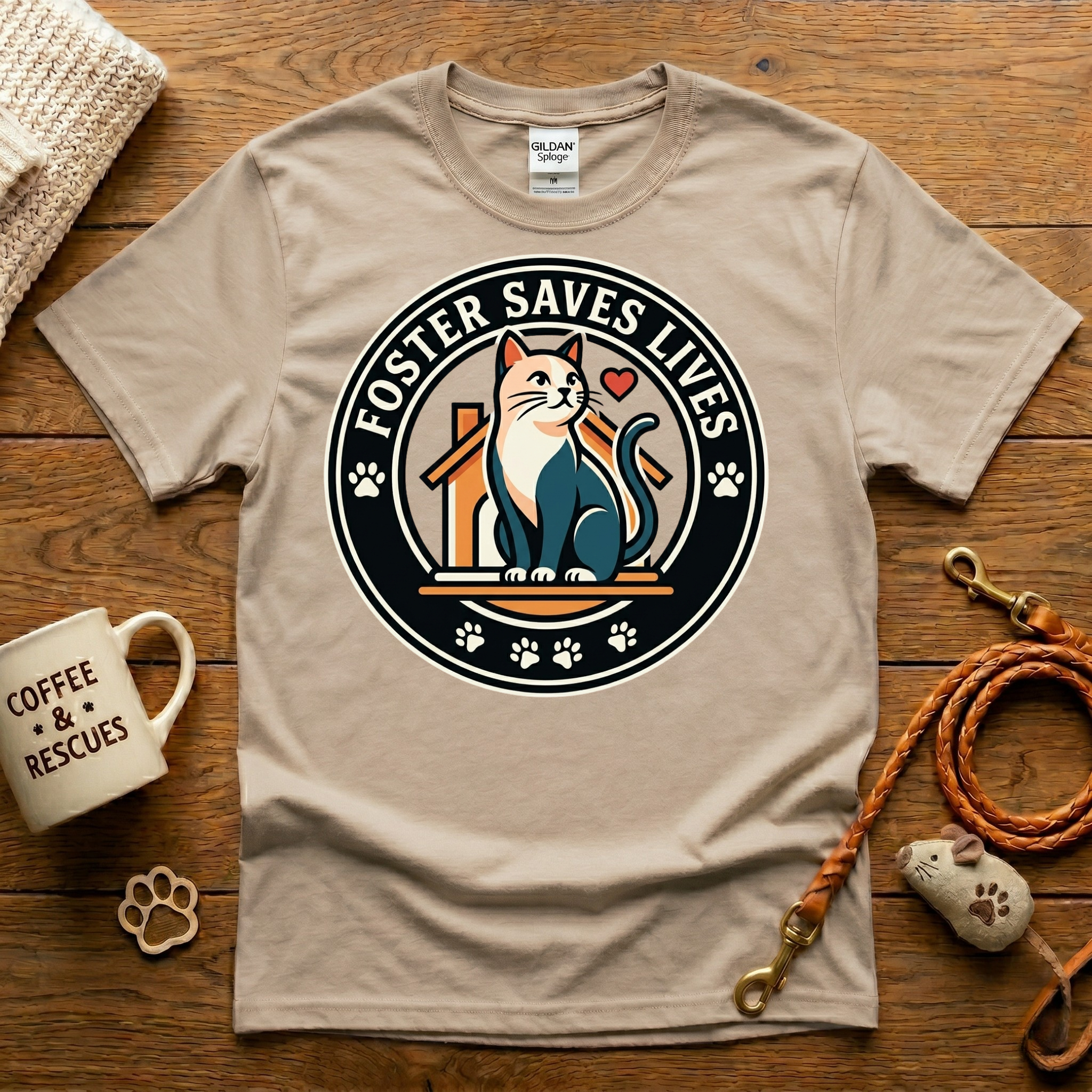 Foster Saves Lives Cat Rescue T-Shirt - Vintage Badge