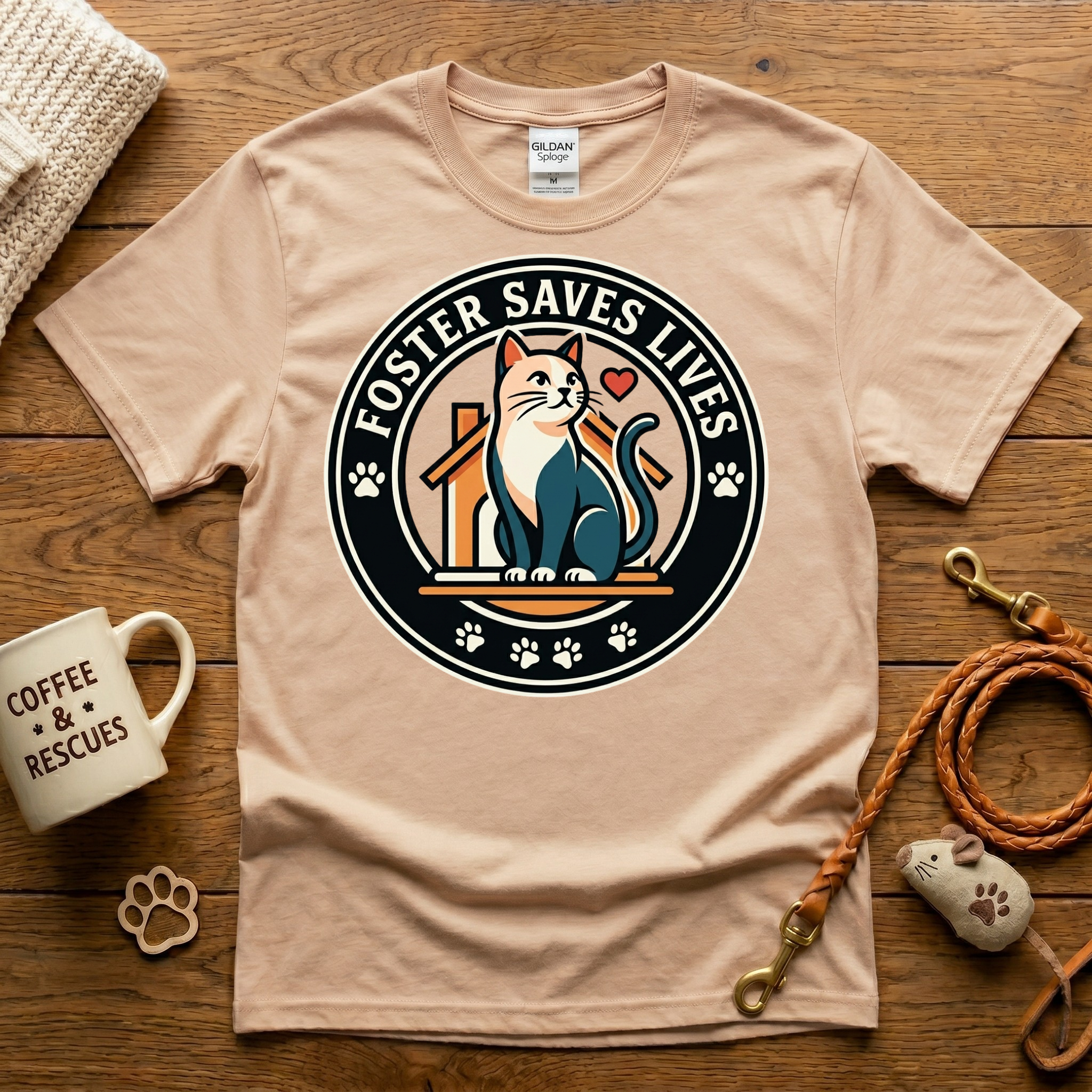 Foster Saves Lives Cat Rescue T-Shirt - Vintage Badge