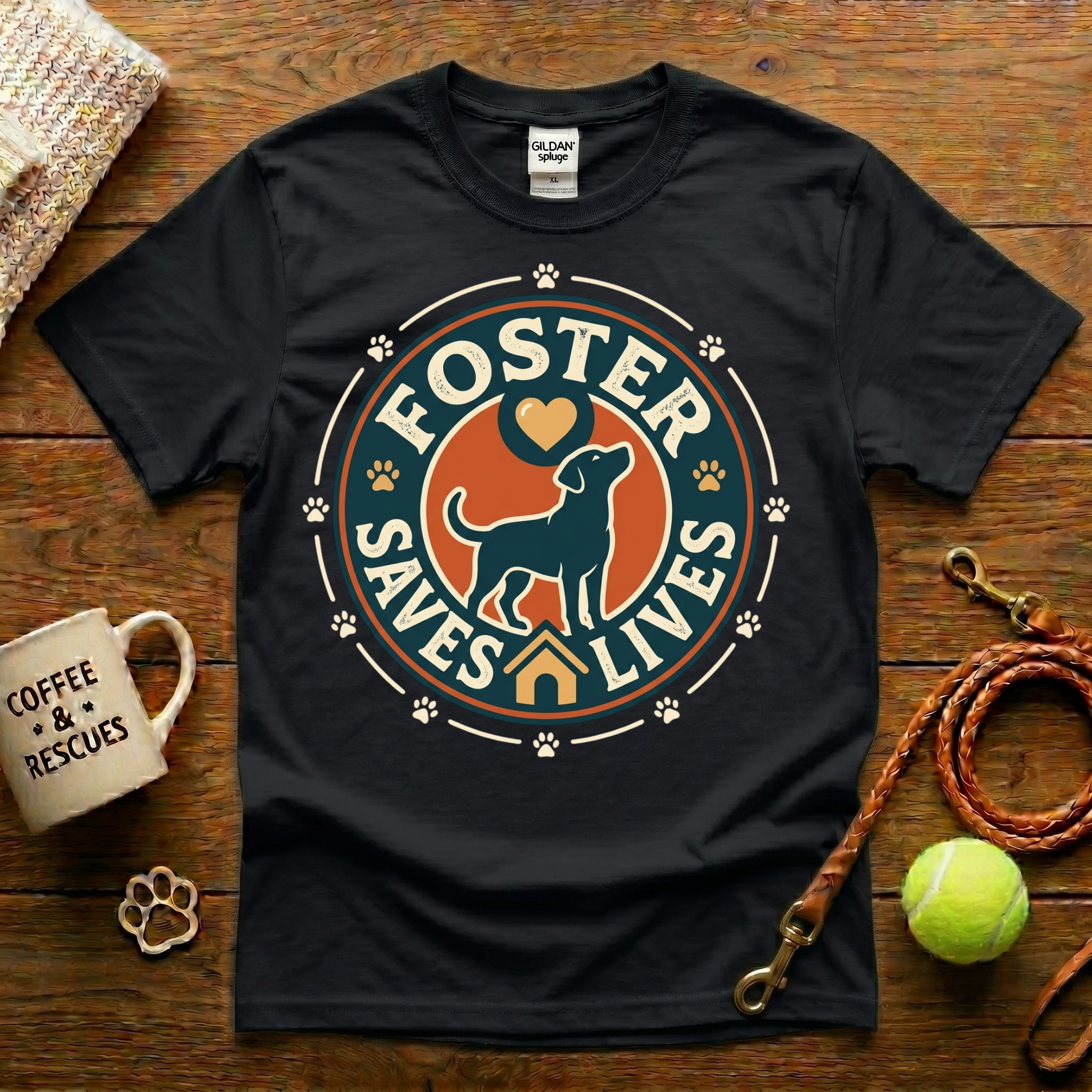 Foster Saves Lives Dog Rescue T-Shirt - Vintage Badge