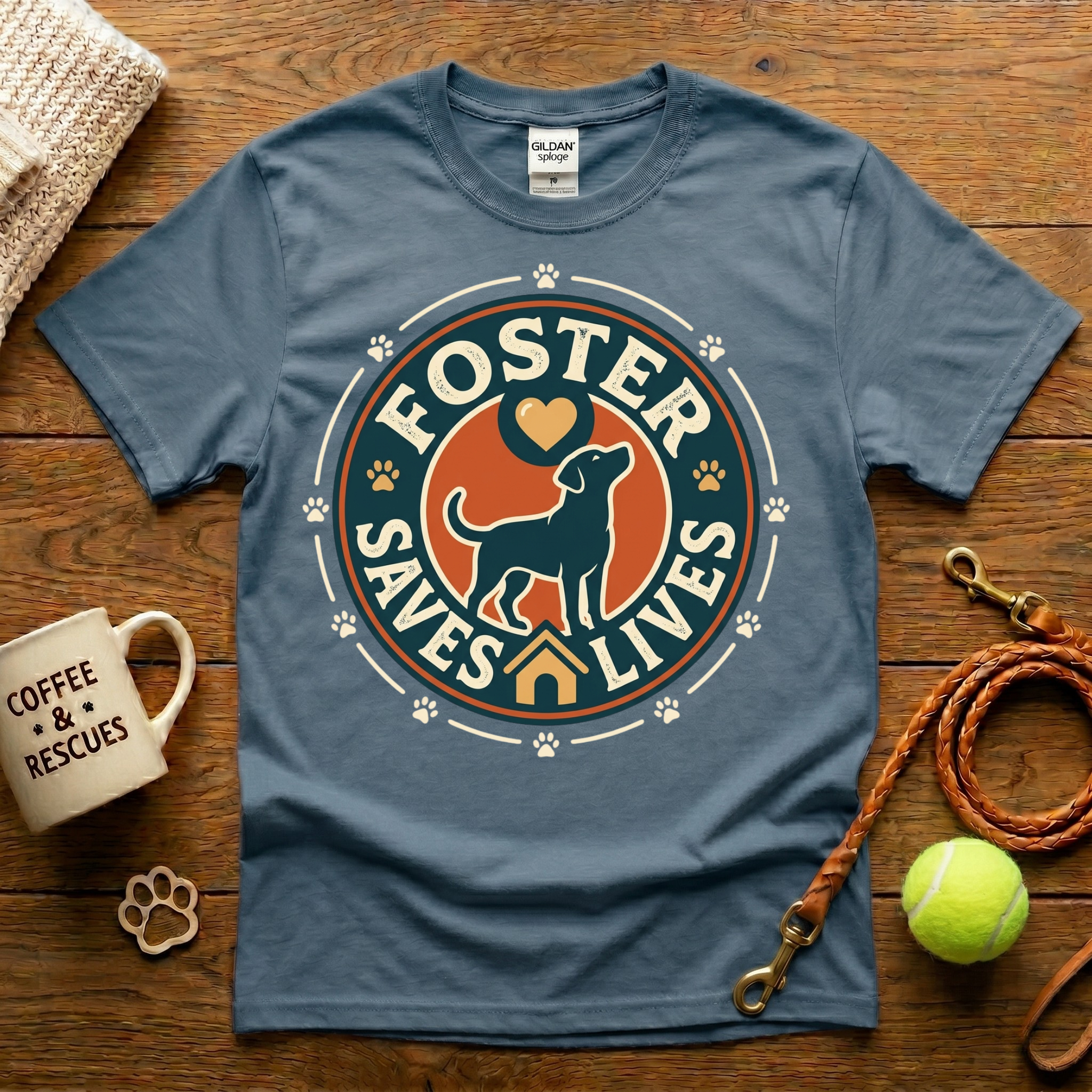 Foster Saves Lives Dog Rescue T-Shirt - Vintage Badge