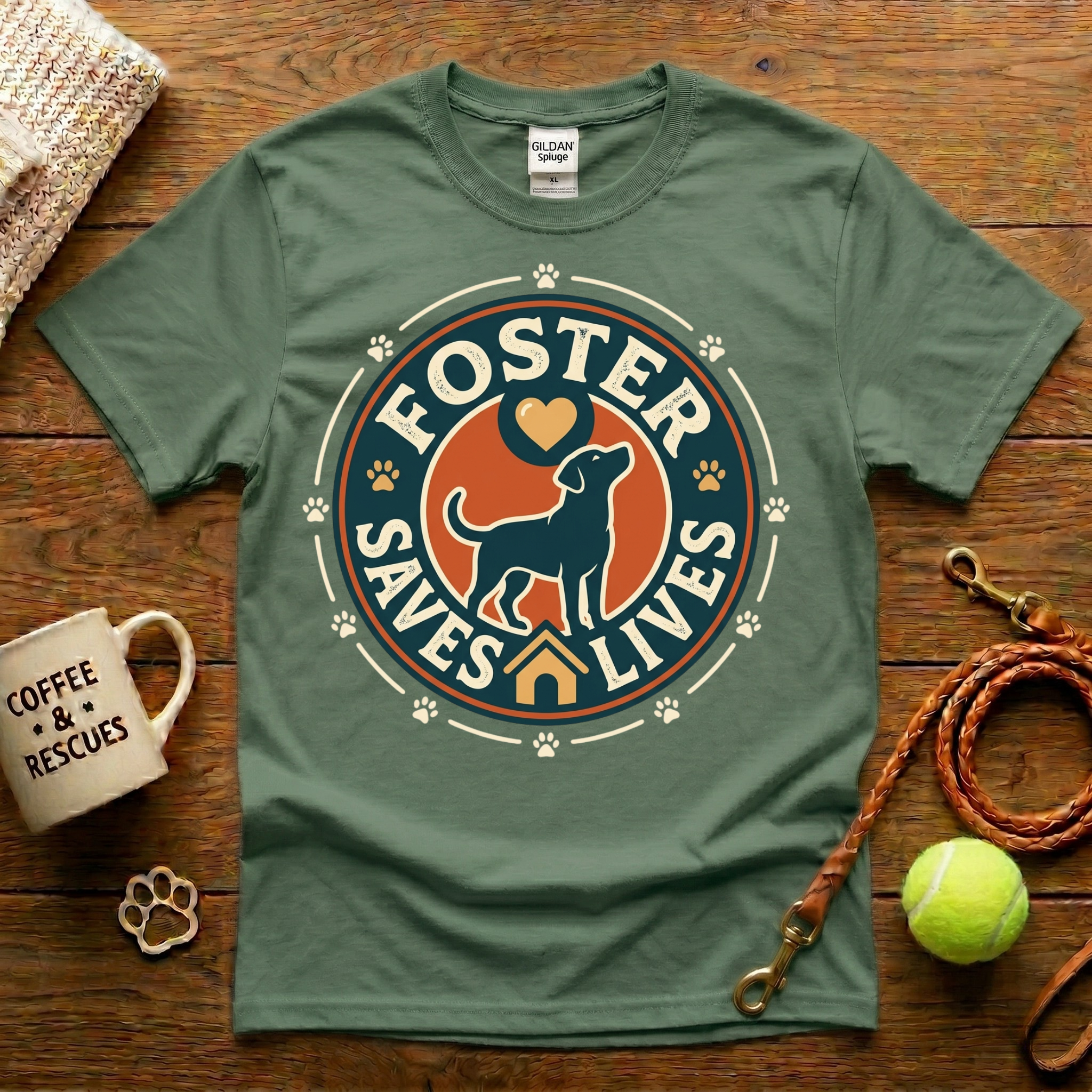 Foster Saves Lives Dog Rescue T-Shirt - Vintage Badge