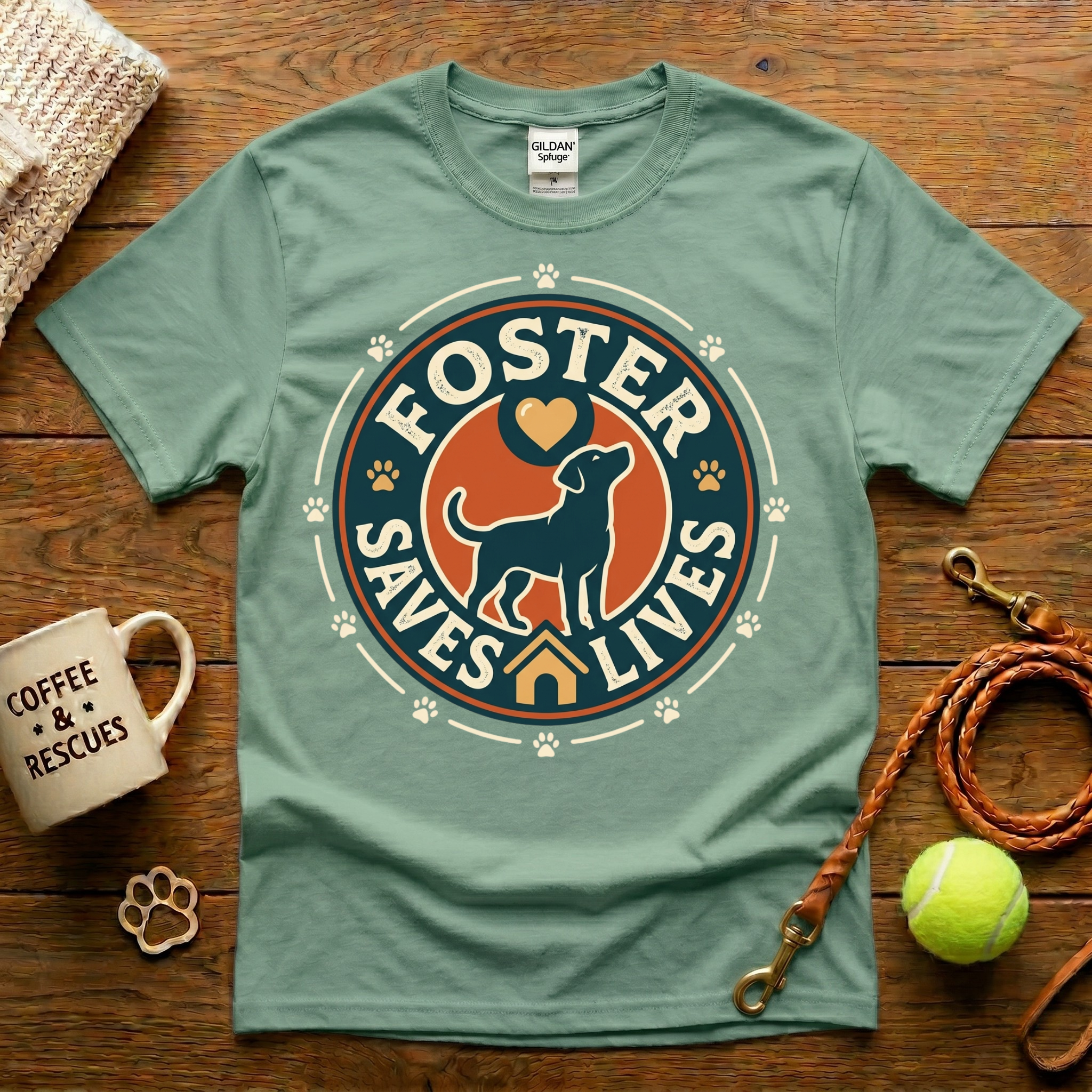 Foster Saves Lives Dog Rescue T-Shirt - Vintage Badge