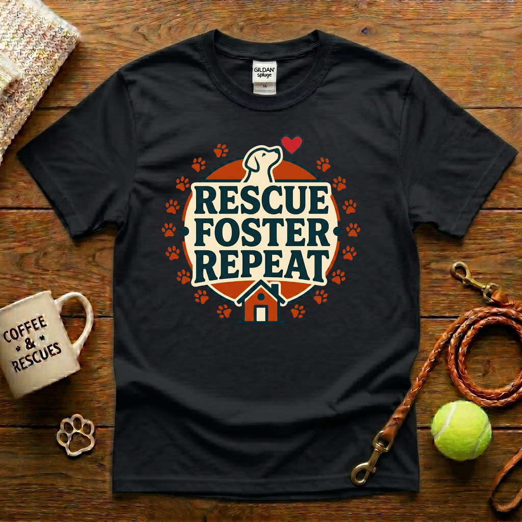 Rescue. Foster. Repeat. Dog Rescue T-Shirt - Vintage Badge