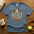 Rescue. Foster. Repeat. Dog Rescue T-Shirt - Vintage Badge