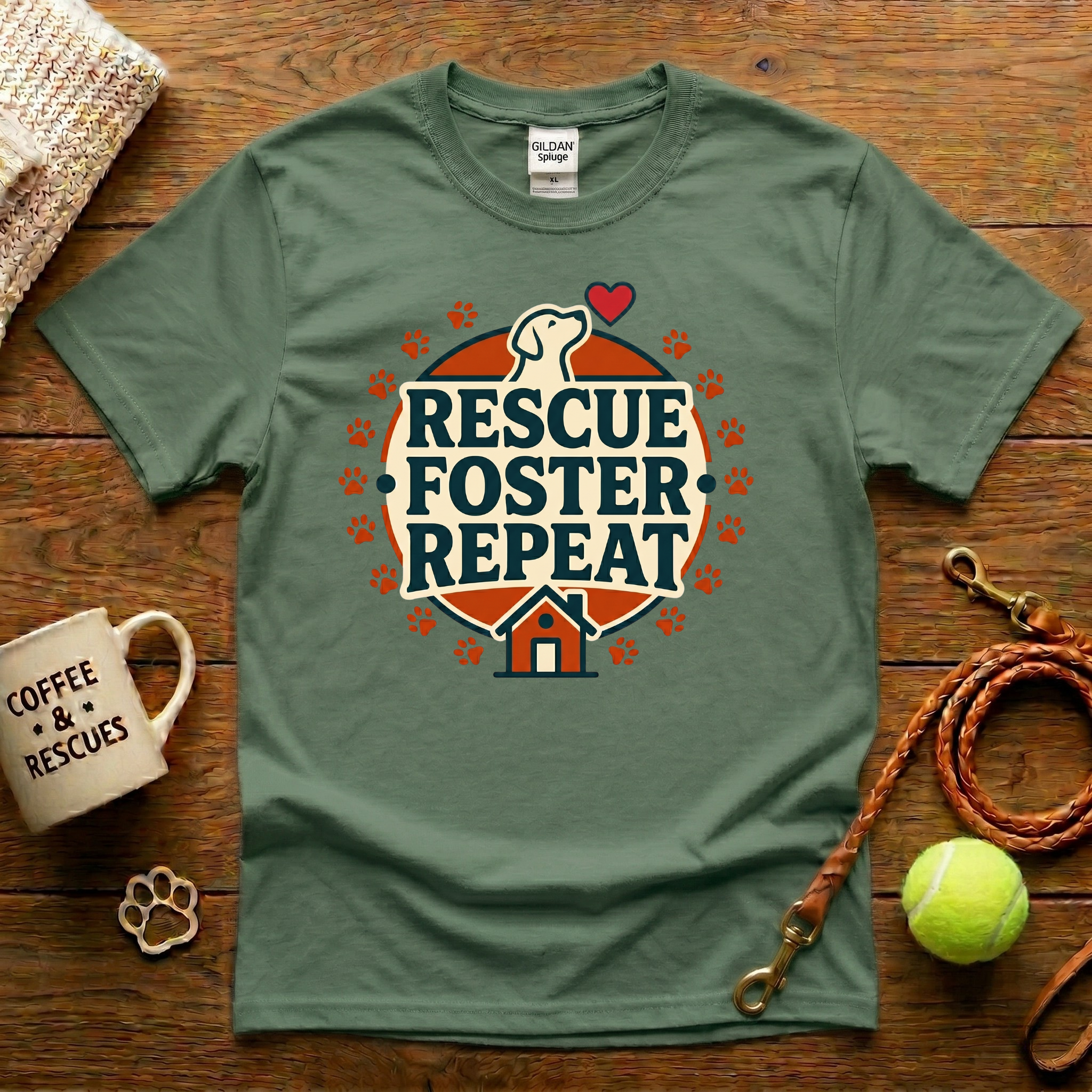 Rescue. Foster. Repeat. Dog Rescue T-Shirt - Vintage Badge