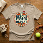 Rescue. Foster. Repeat. Dog Rescue T-Shirt - Vintage Badge