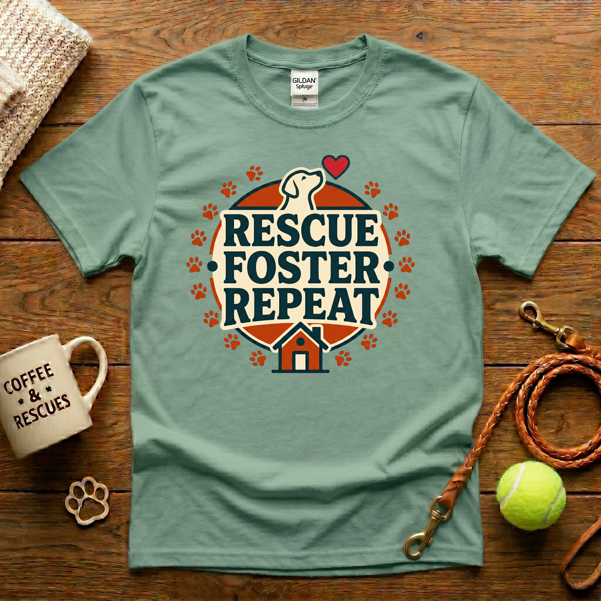 Rescue. Foster. Repeat. Dog Rescue T-Shirt - Vintage Badge