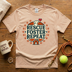 Rescue. Foster. Repeat. Dog Rescue T-Shirt - Vintage Badge