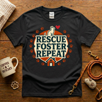 Rescue. Foster. Repeat. Cat Rescue T-Shirt - Vintage Badge