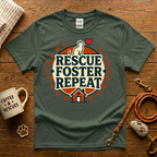 Rescue. Foster. Repeat. Cat Rescue T-Shirt - Vintage Badge