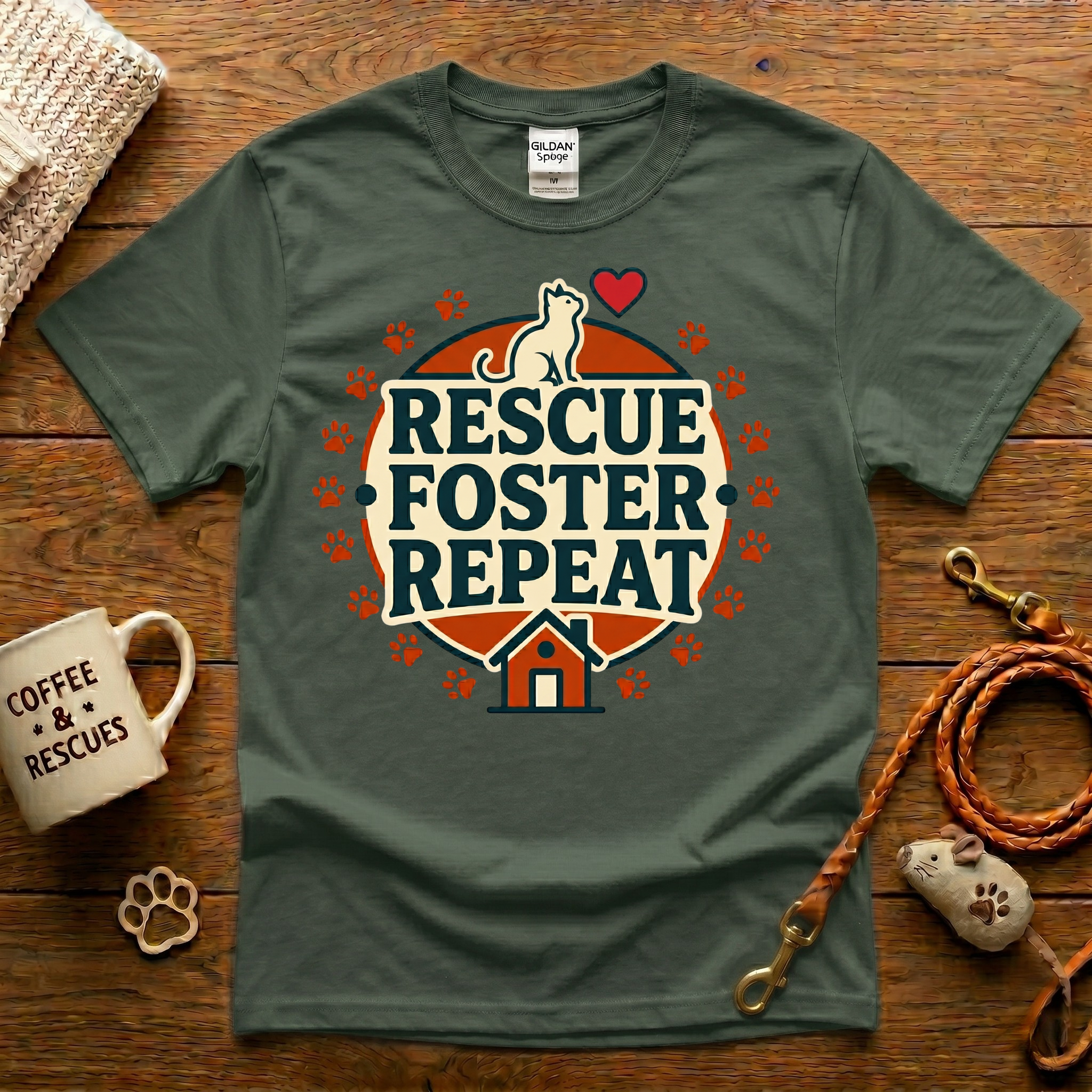Rescue. Foster. Repeat. Cat Rescue T-Shirt - Vintage Badge