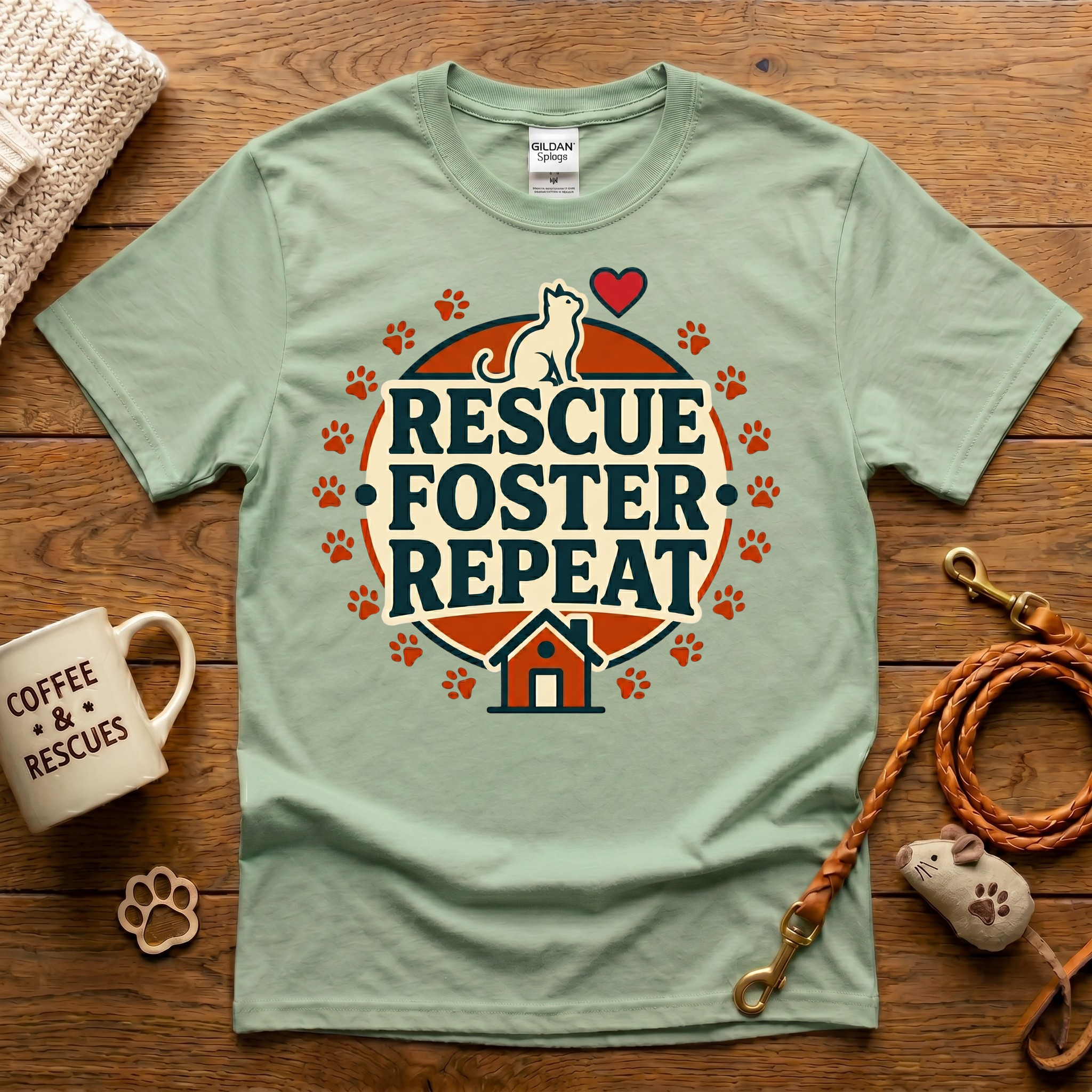 Rescue. Foster. Repeat. Cat Rescue T-Shirt - Vintage Badge