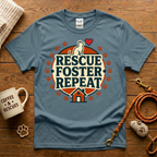 Rescue. Foster. Repeat. Cat Rescue T-Shirt - Vintage Badge