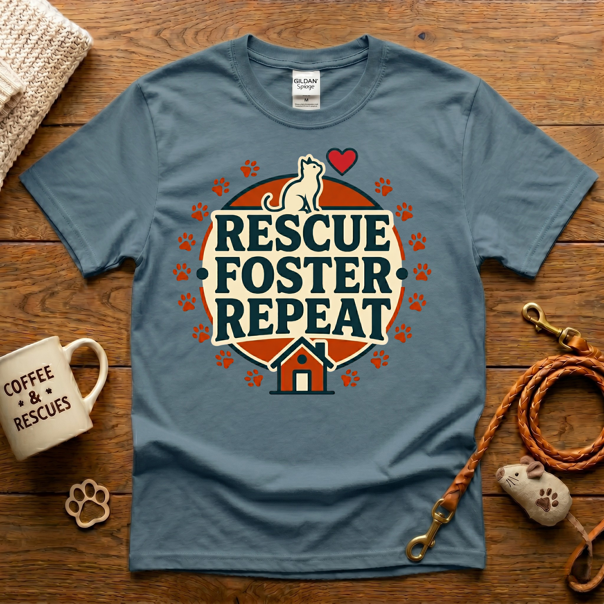 Rescue. Foster. Repeat. Cat Rescue T-Shirt - Vintage Badge