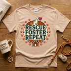 Rescue. Foster. Repeat. Cat Rescue T-Shirt - Vintage Badge