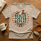 Rescue. Foster. Repeat. Cat Rescue T-Shirt - Vintage Badge