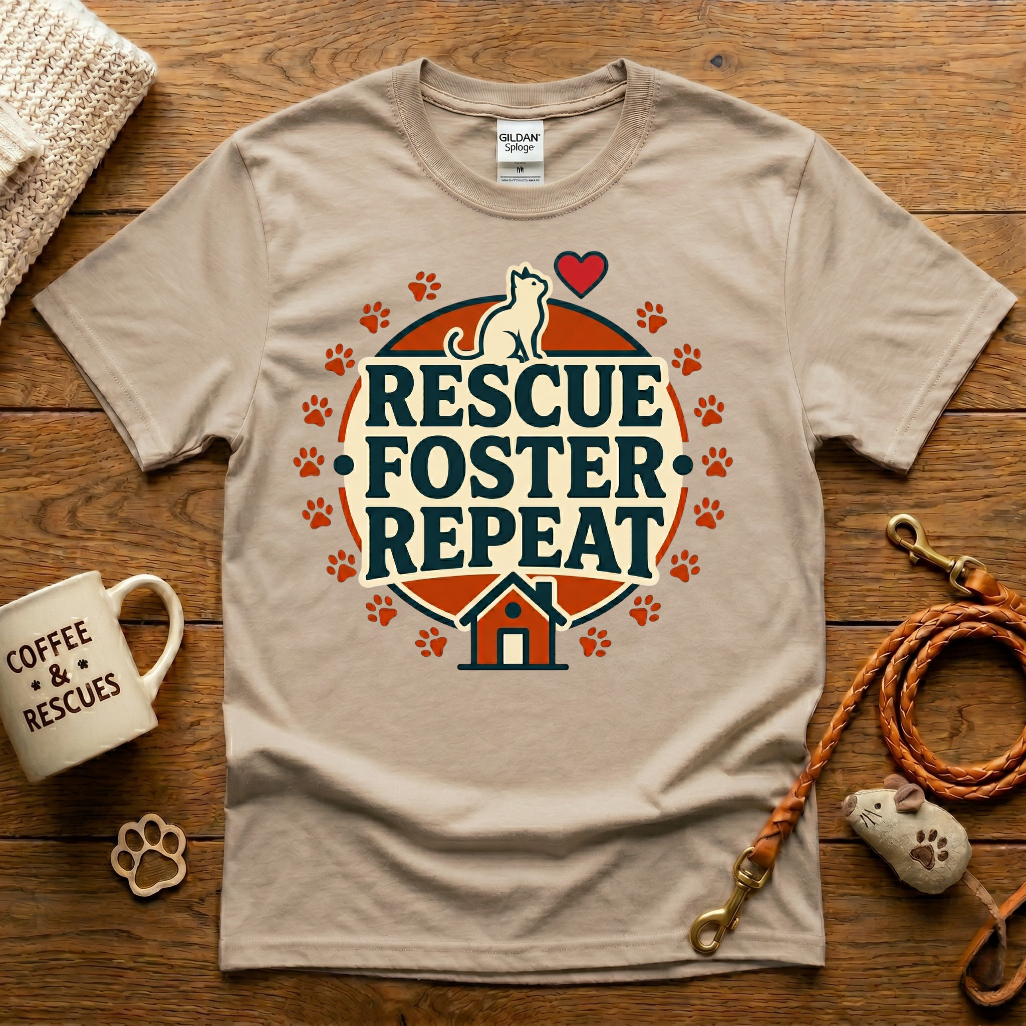 Rescue. Foster. Repeat. Cat Rescue T-Shirt - Vintage Badge