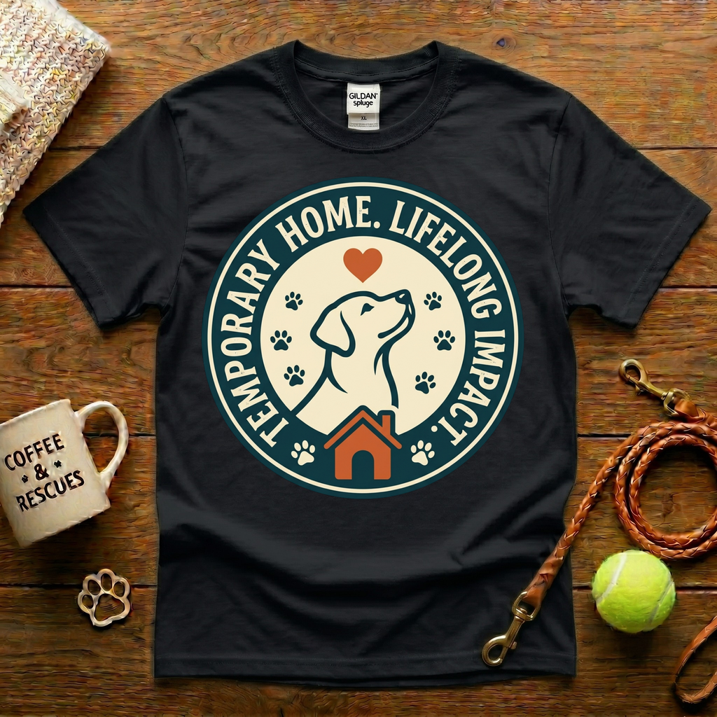 Temporary Home Lifelong Impact Dog Rescue T-Shirt - Vintage Badge