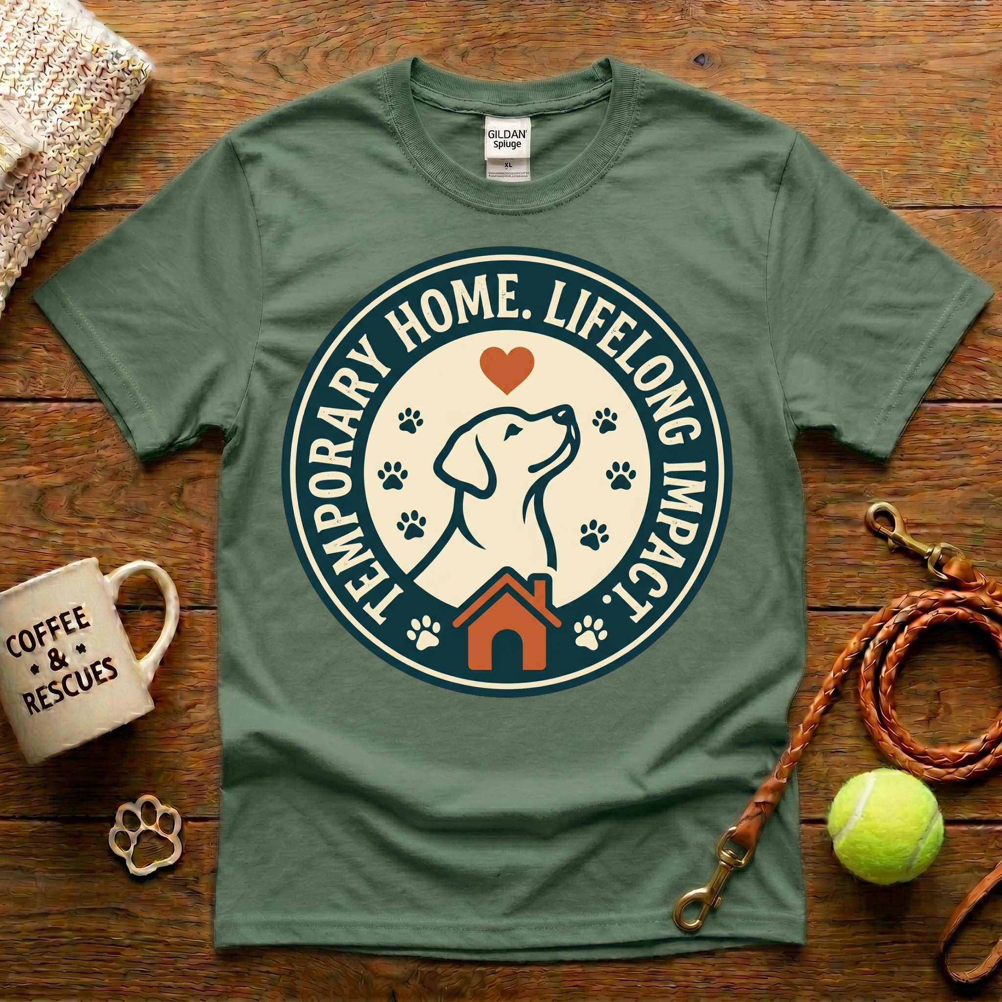 Temporary Home Lifelong Impact Dog Rescue T-Shirt - Vintage Badge