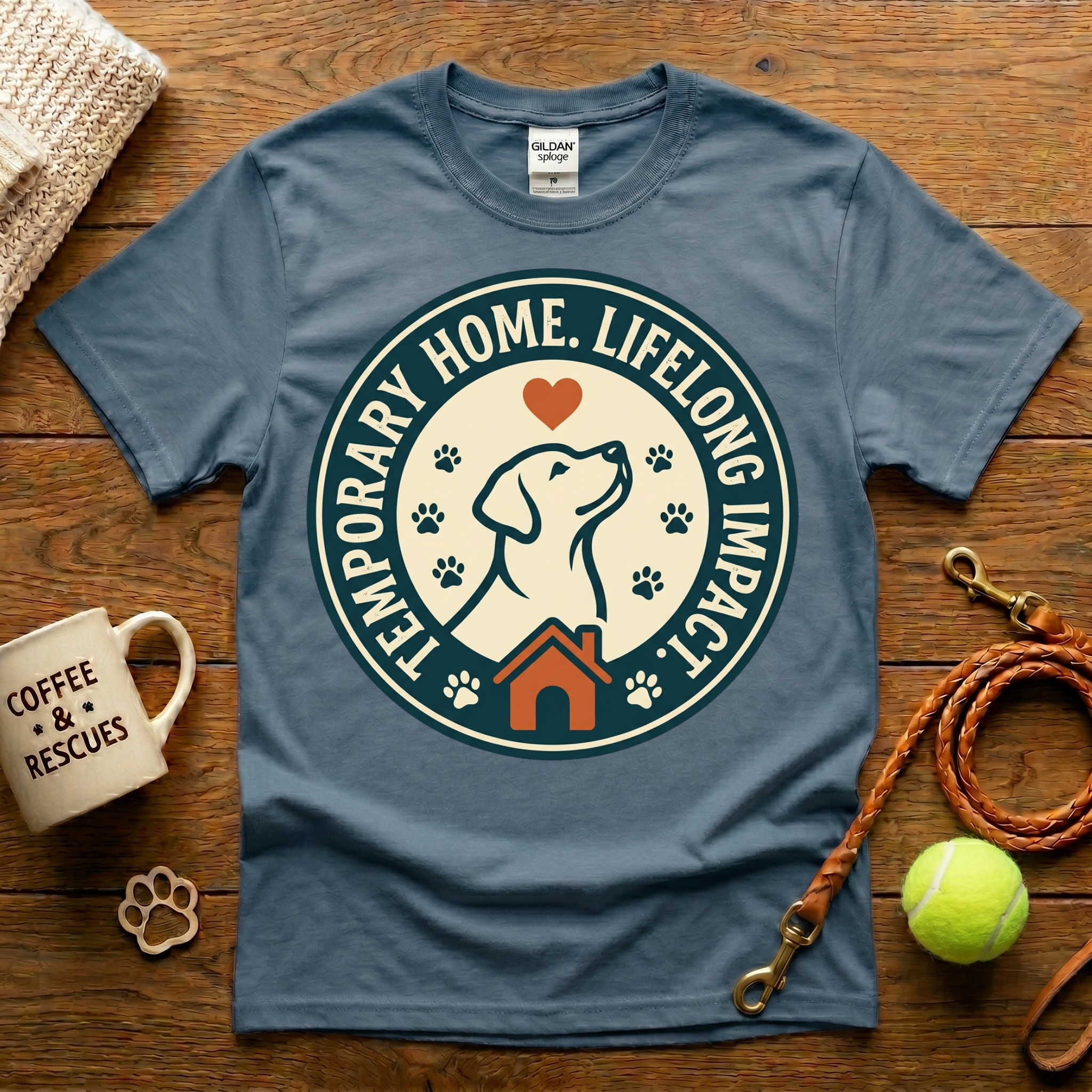 Temporary Home Lifelong Impact Dog Rescue T-Shirt - Vintage Badge
