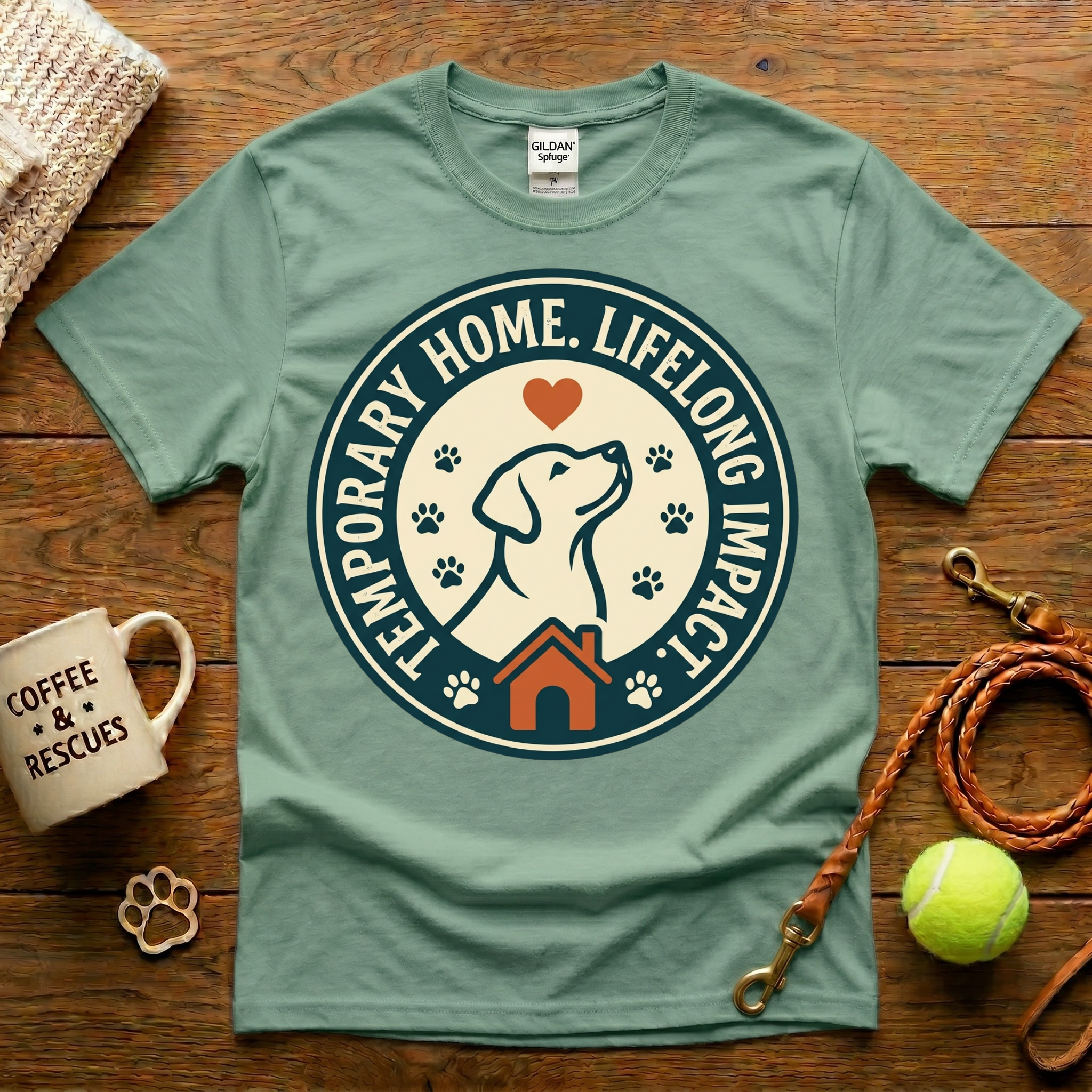 Temporary Home Lifelong Impact Dog Rescue T-Shirt - Vintage Badge