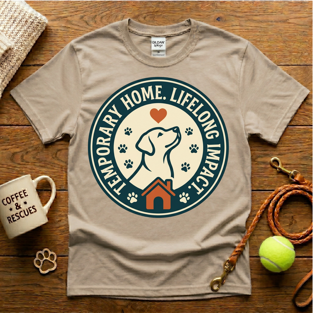 Temporary Home Lifelong Impact Dog Rescue T-Shirt - Vintage Badge