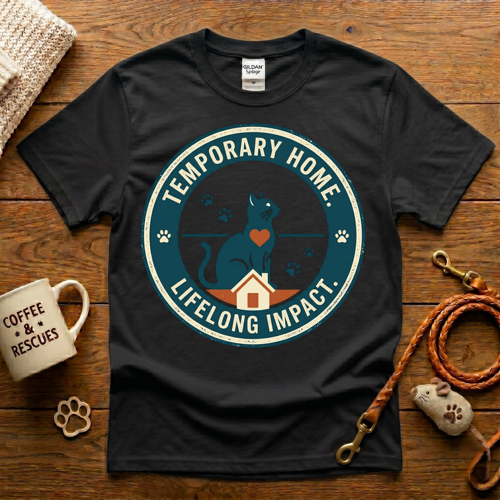 Temporary Home Lifelong Impact Cat Rescue T-Shirt - Vintage Badge