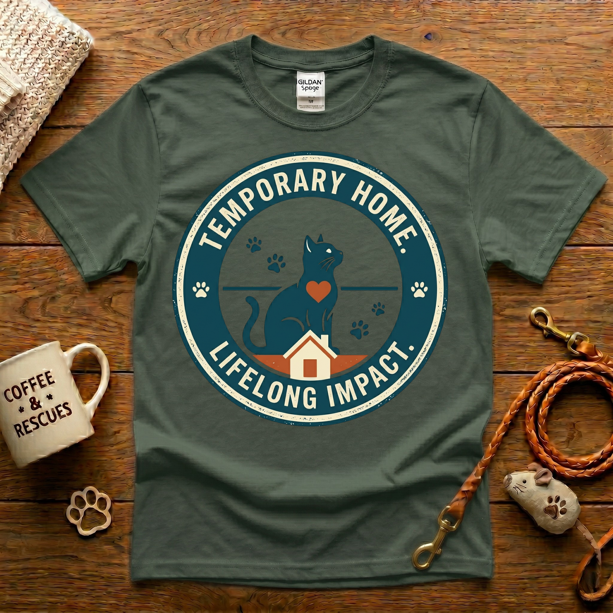 Temporary Home Lifelong Impact Cat Rescue T-Shirt - Vintage Badge