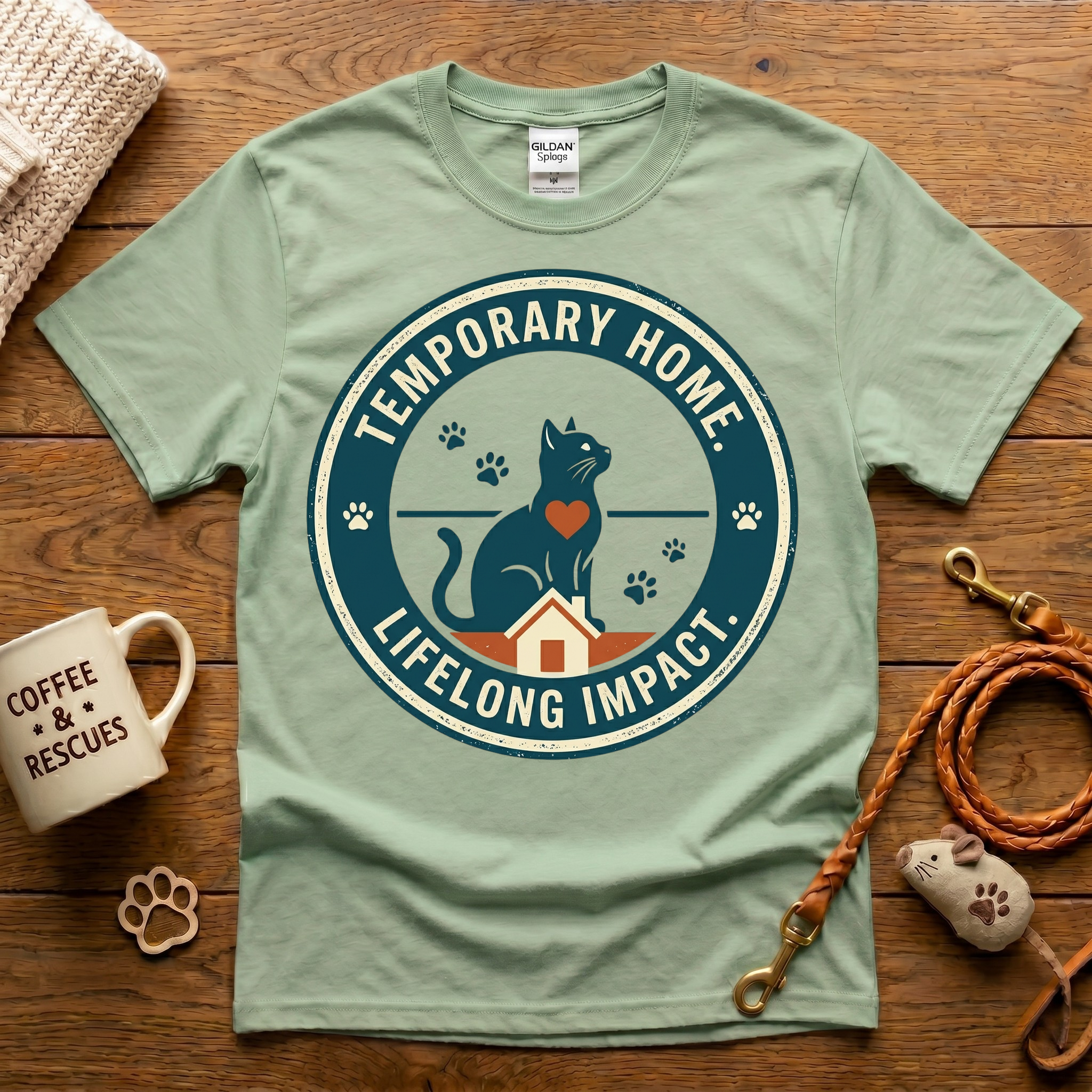 Temporary Home Lifelong Impact Cat Rescue T-Shirt - Vintage Badge
