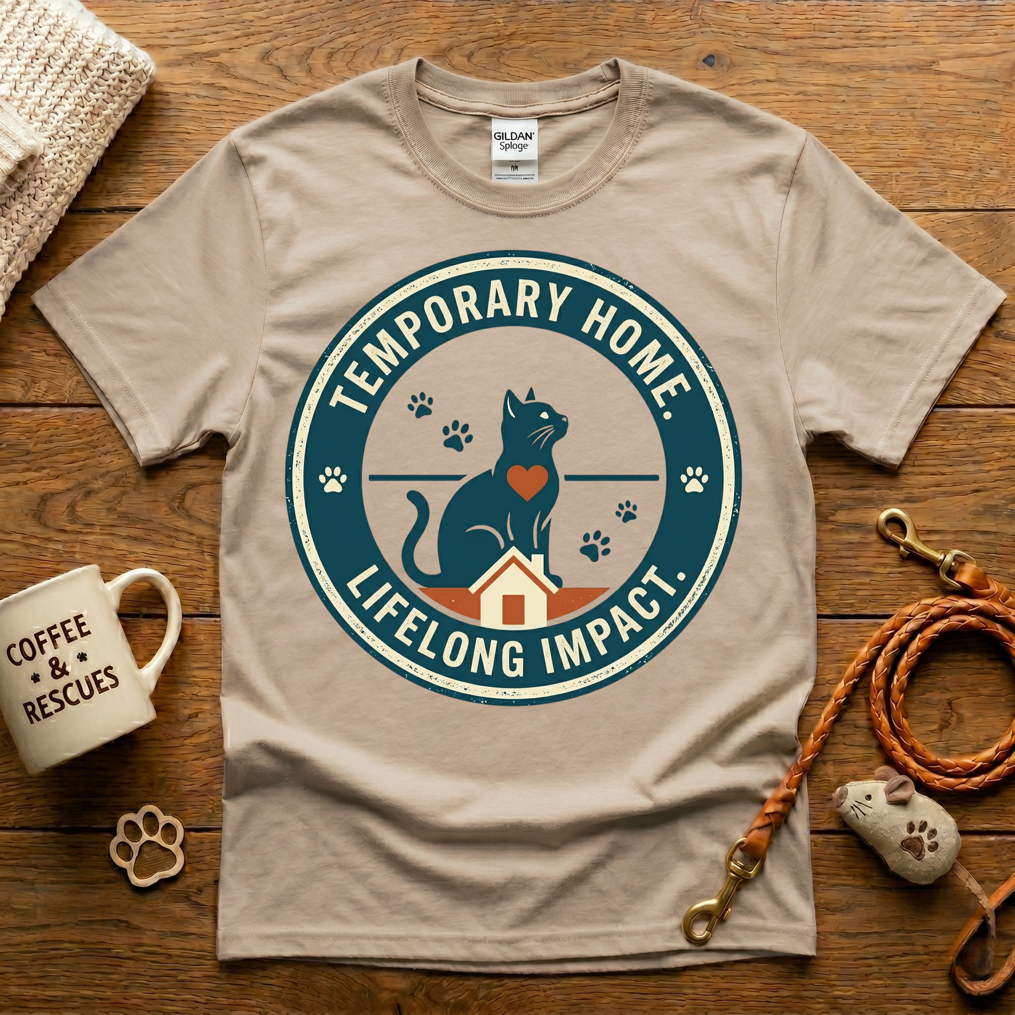 Temporary Home Lifelong Impact Cat Rescue T-Shirt - Vintage Badge