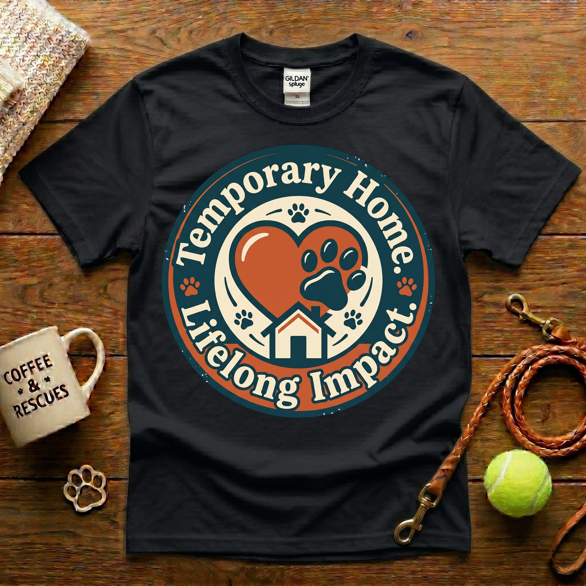 Temporary Home Lifelong Impact Animal Rescue T-Shirt - Vintage Badge