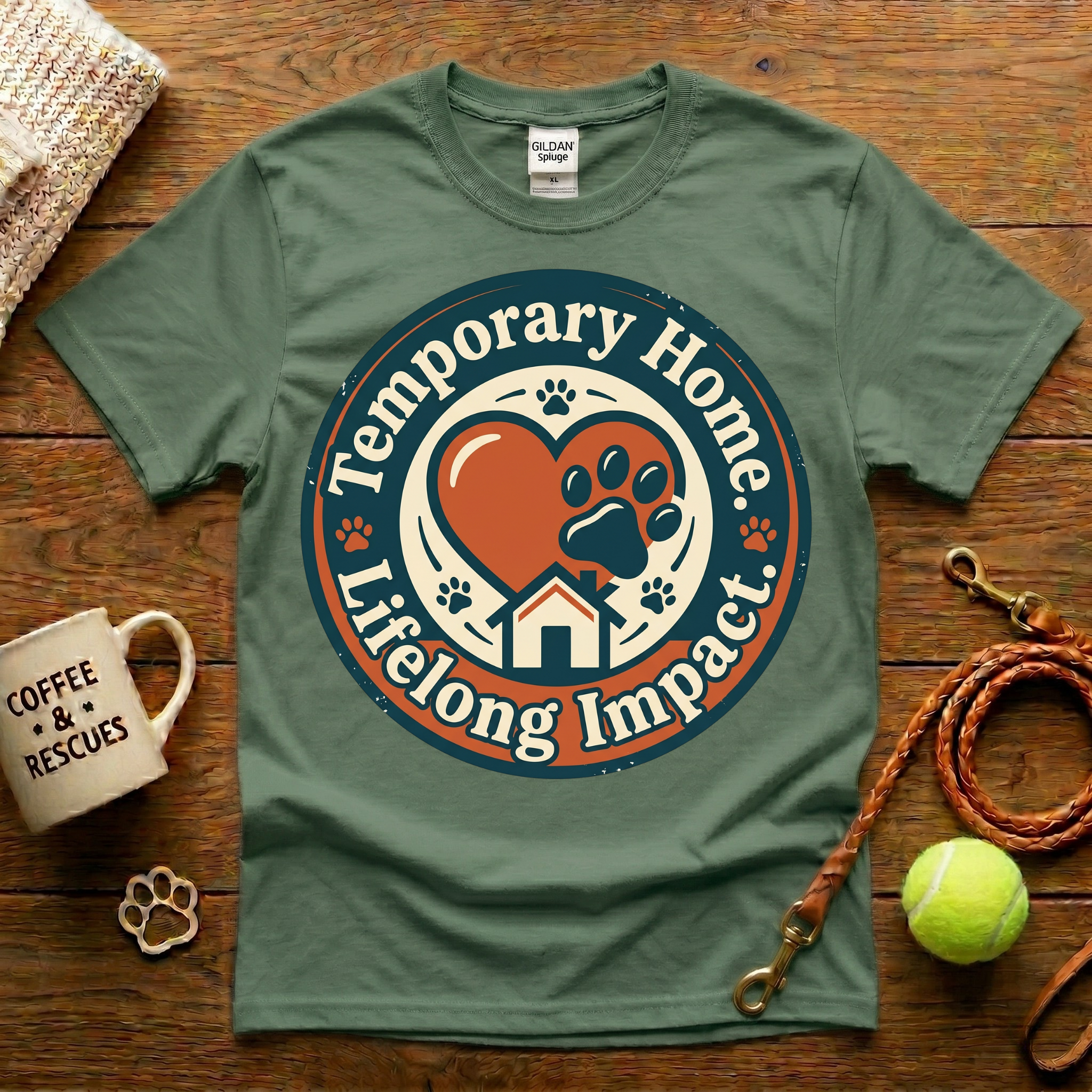 Temporary Home Lifelong Impact Animal Rescue T-Shirt - Vintage Badge