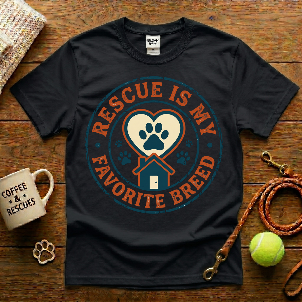 Rescue Is My Favorite Breed Animal Rescue T-Shirt - Vintage Badge