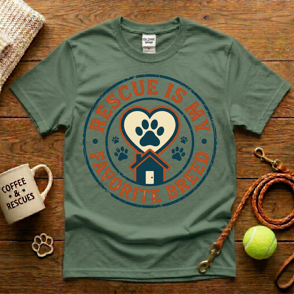 Rescue Is My Favorite Breed Animal Rescue T-Shirt - Vintage Badge