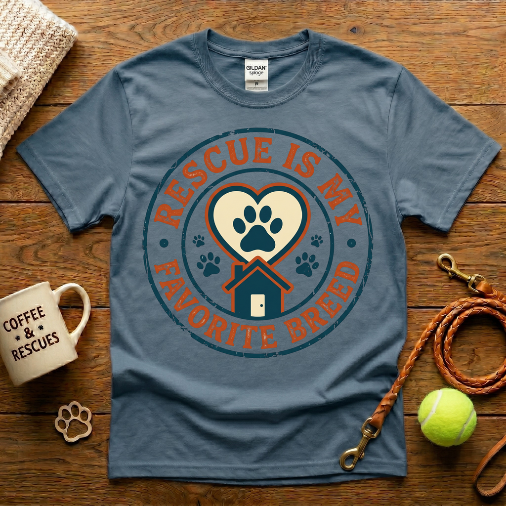 Rescue Is My Favorite Breed Animal Rescue T-Shirt - Vintage Badge