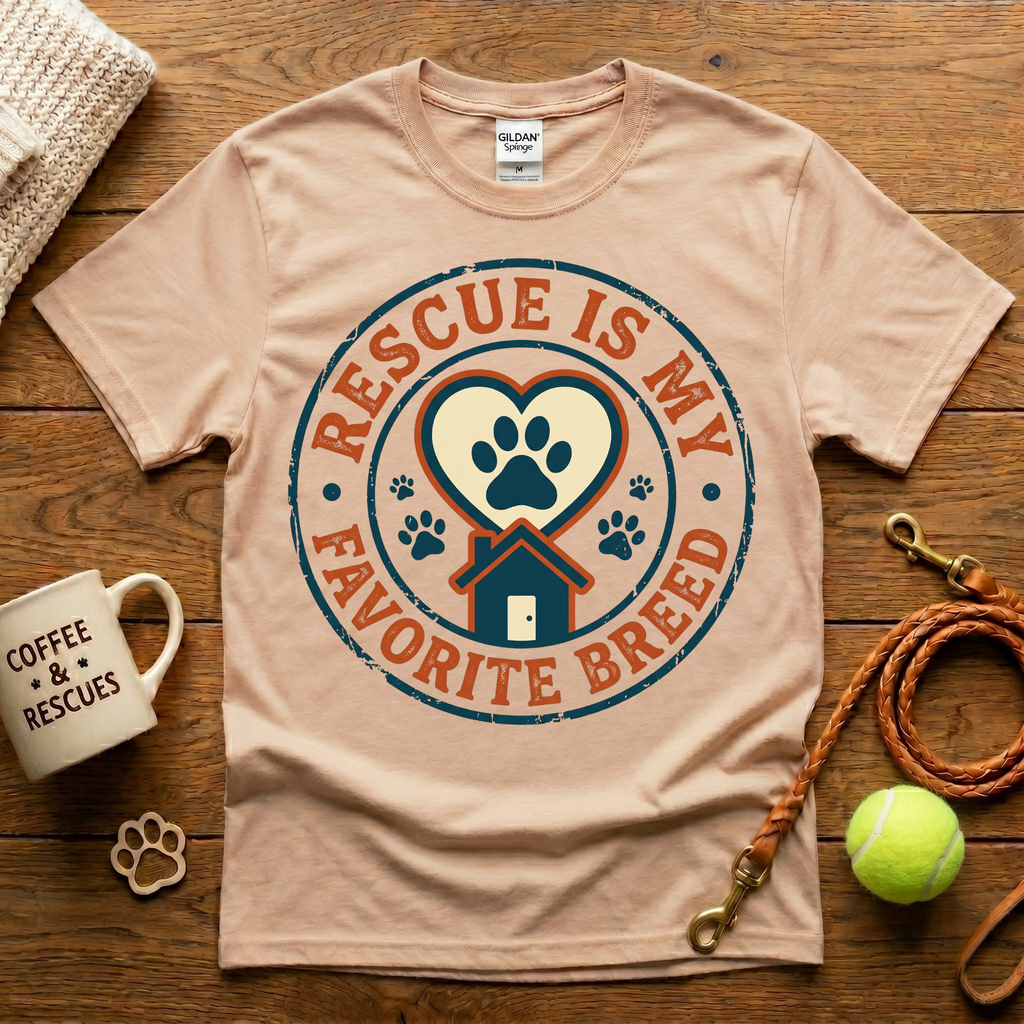 Rescue Is My Favorite Breed Animal Rescue T-Shirt - Vintage Badge