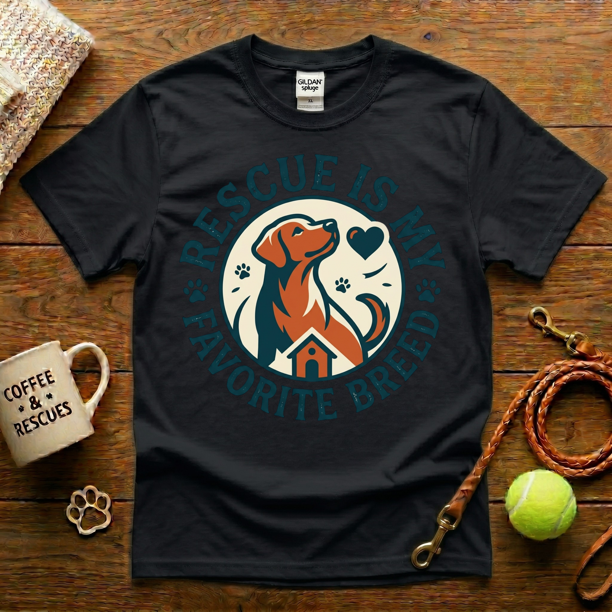 Rescue Is My Favorite Breed Dog Rescue T-Shirt - Vintage Badge