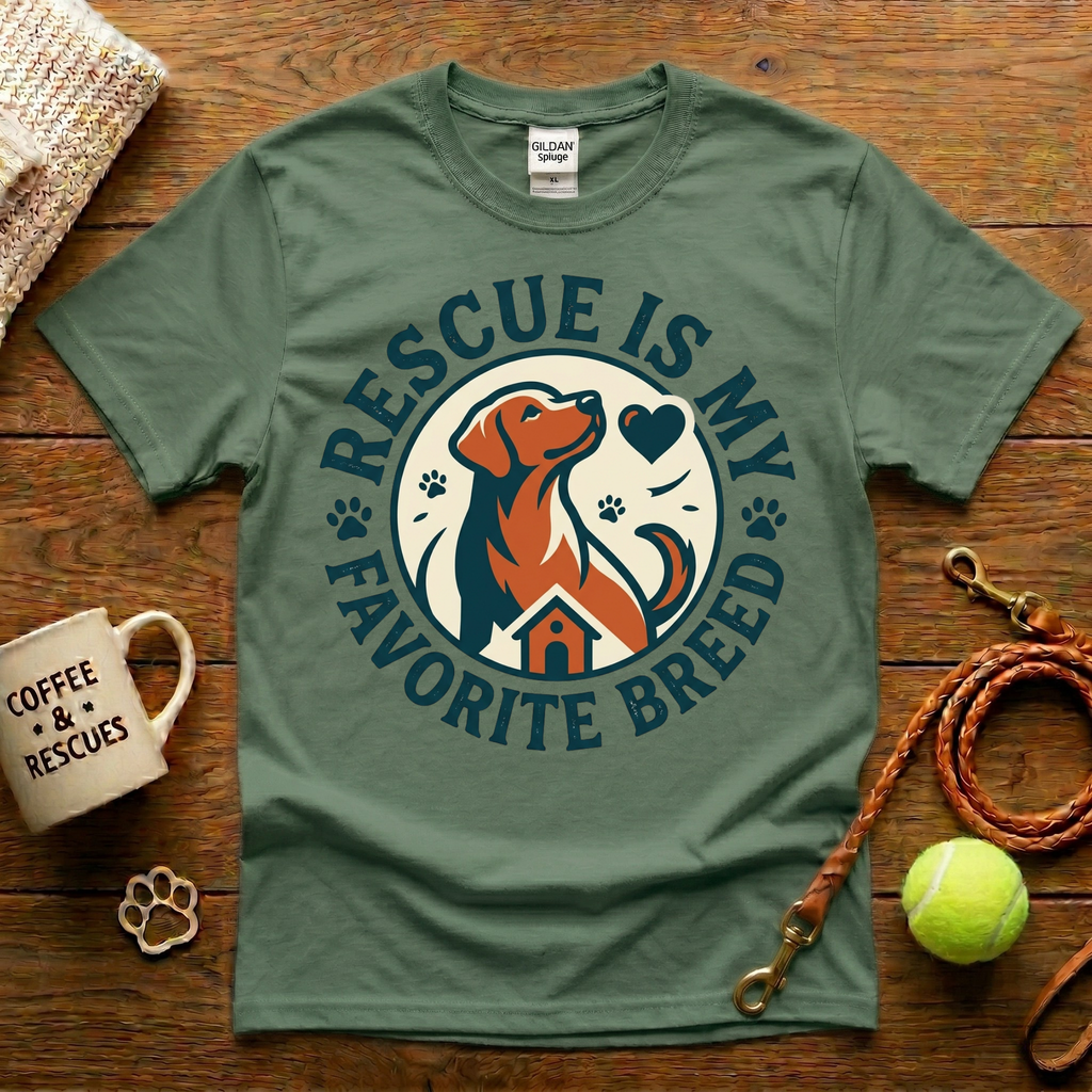 Rescue Is My Favorite Breed Dog Rescue T-Shirt - Vintage Badge
