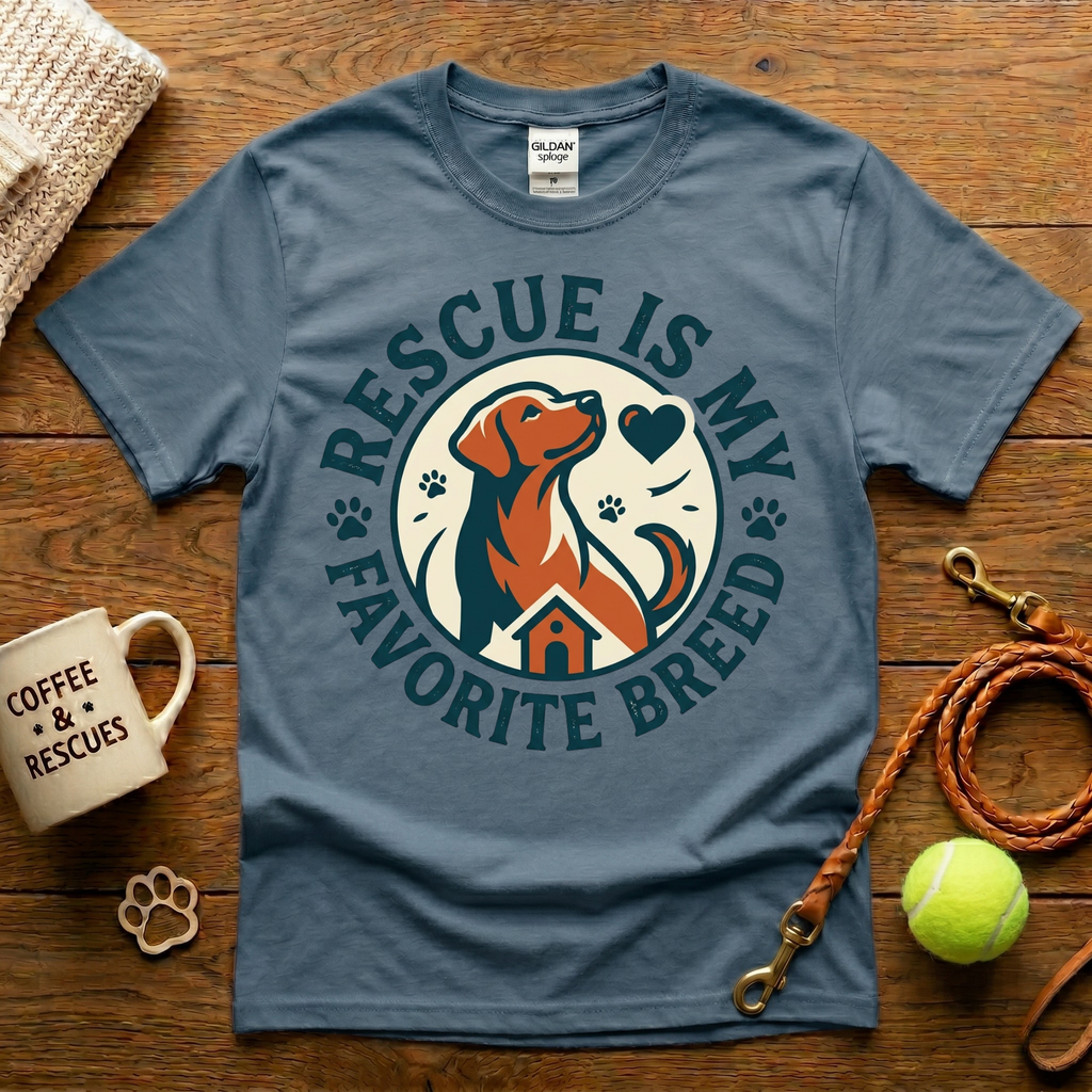 Rescue Is My Favorite Breed Dog Rescue T-Shirt - Vintage Badge